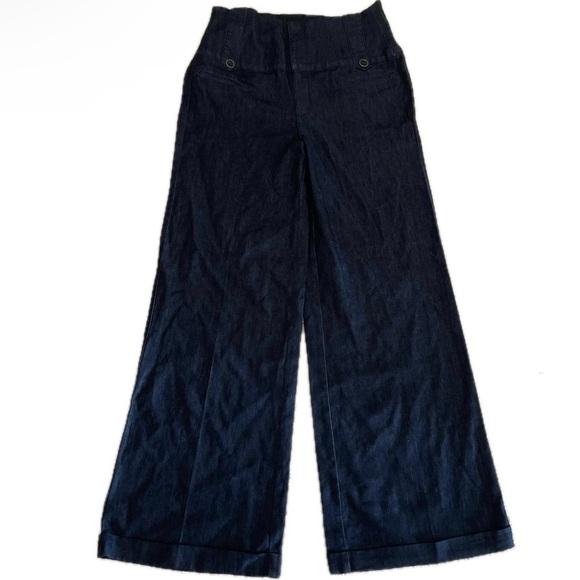 Women’s High Waisted Straight Leg Dark Wash Denim Pants - Picture 3 of 5